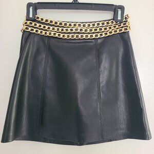 ALICE + OLIVIA Rizo Black Vegan Leather Chain Waist Mini Skirt Size 0